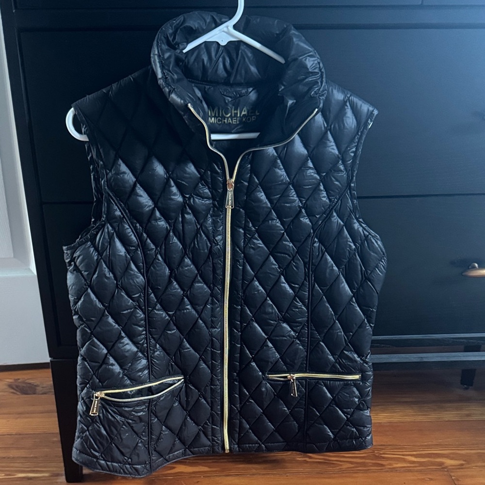 Michael Kors Black Quilted Vest with Gold Accents